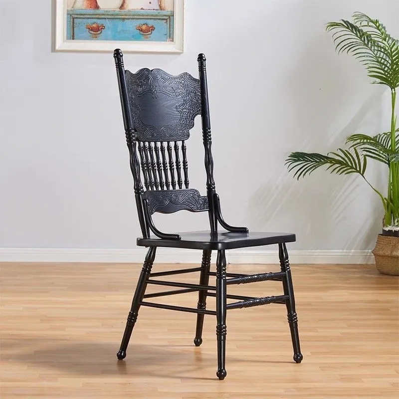 Factory Direct 2026 Top Rated Simple Solid Wood Dining Chair Retro Style Home Wedding Photo Home Leisure Living Room Carved