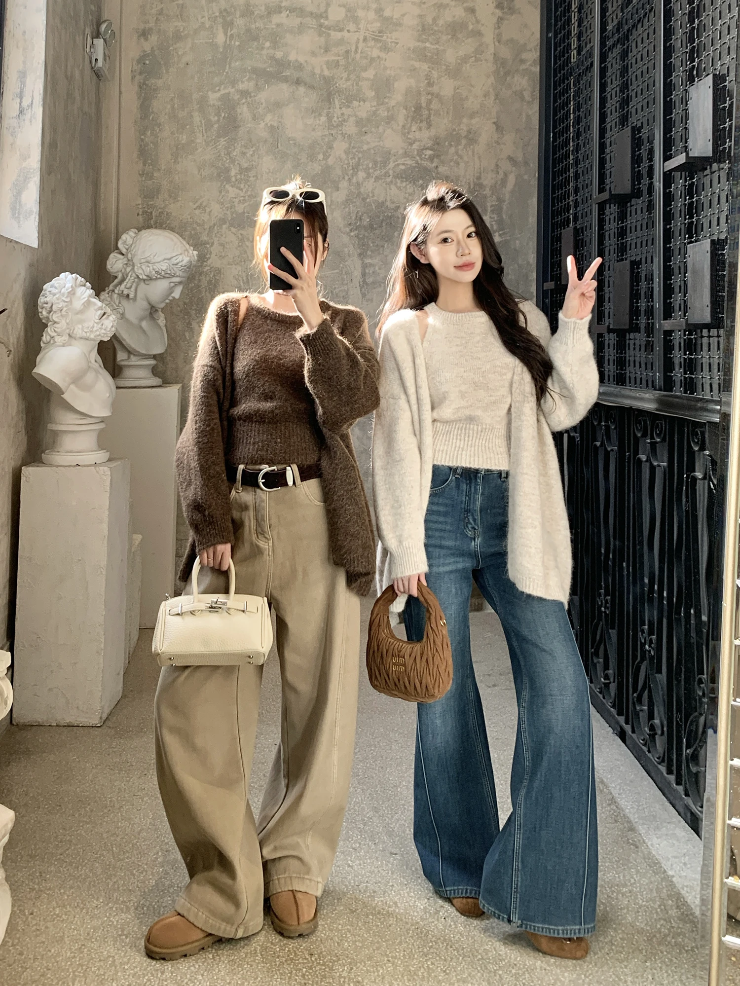 

Lazy Sle oulder-baring Knitted Sweater Vest Two-piece Set Women Winter Soft Polyester Nylon Wool Blend Long Sve Top