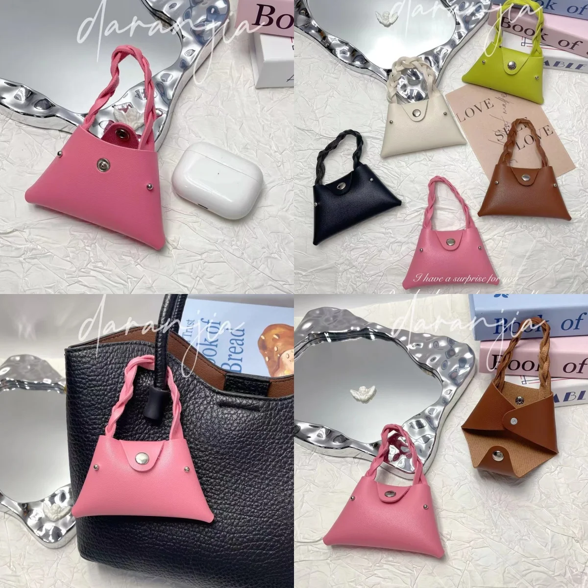 

Милая креативная сумка через плечо с подвеской, высококачественная кожаная мини-сумка с заклепками для наушников, красочная маленькая сумка с подвеской, аксессуары