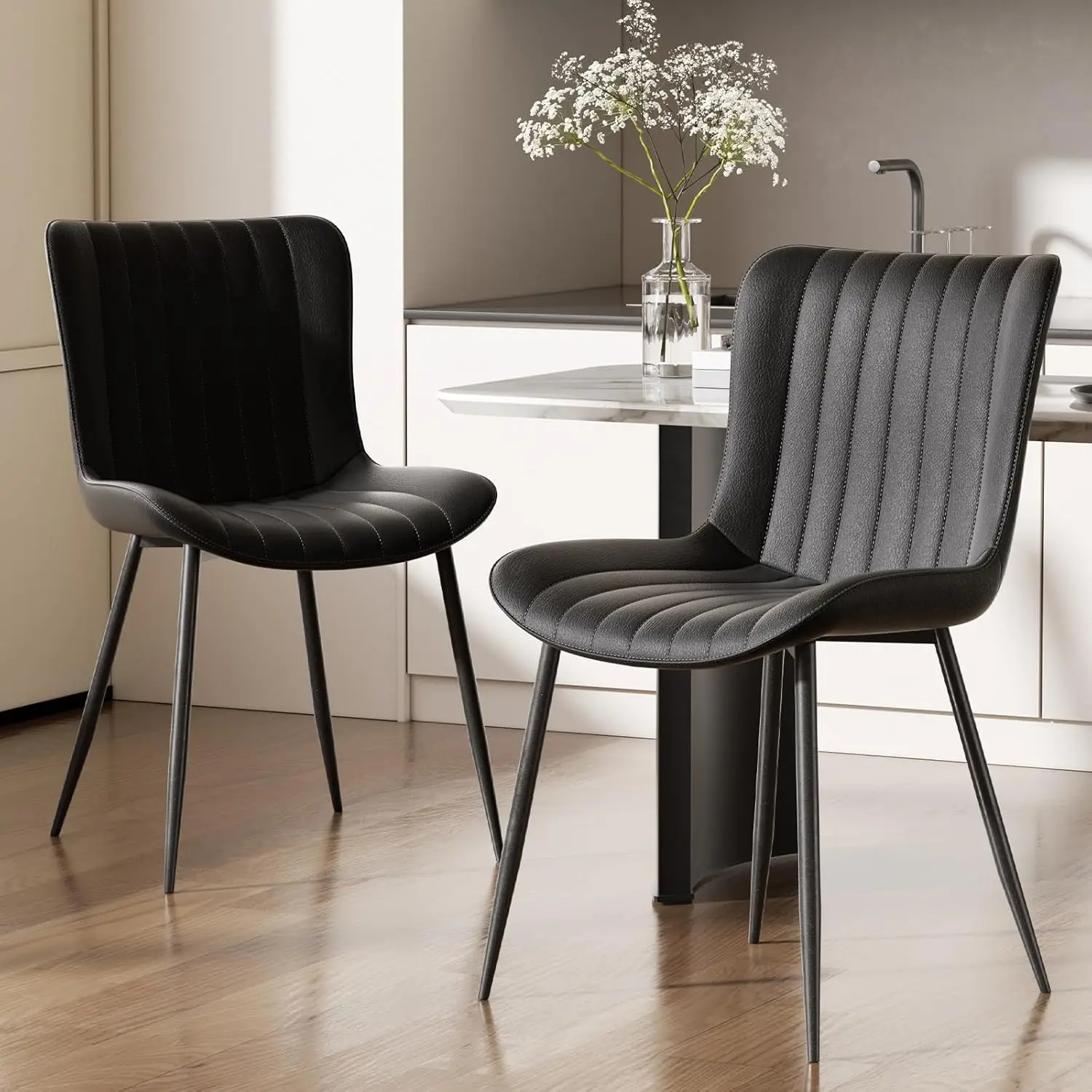 Sillas de comedor, silla de oficina moderna y cómoda, piel sintética con estructura de madera y metal, juego de 2