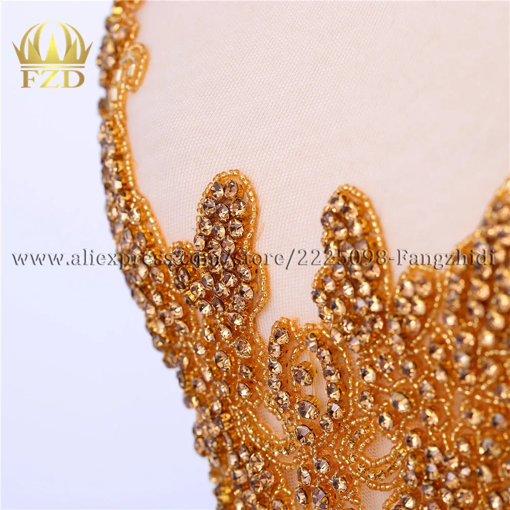 Imagem -04 - Fzd Peça de Corpete de Casamento Elegante Cor Dourada Corpete de Cristal Remendos de Pedra e Strass para Vestidos de Casamento Acessórios Decorativos Faça Você Mesmo