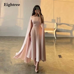 Eightree Pink Modern Evening Dresses Long A Line Tea Length Abendkleider Dubai Ruffles Elegant Party Dresses for Women 2024