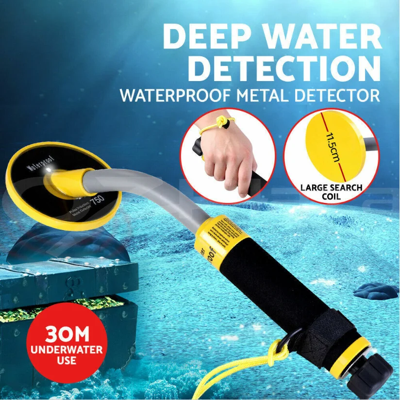 Underwater Diving Metal Detector, Fully Waterproof, Hand, Coil Design, Pinpointer, PI-iking-750, 30 m