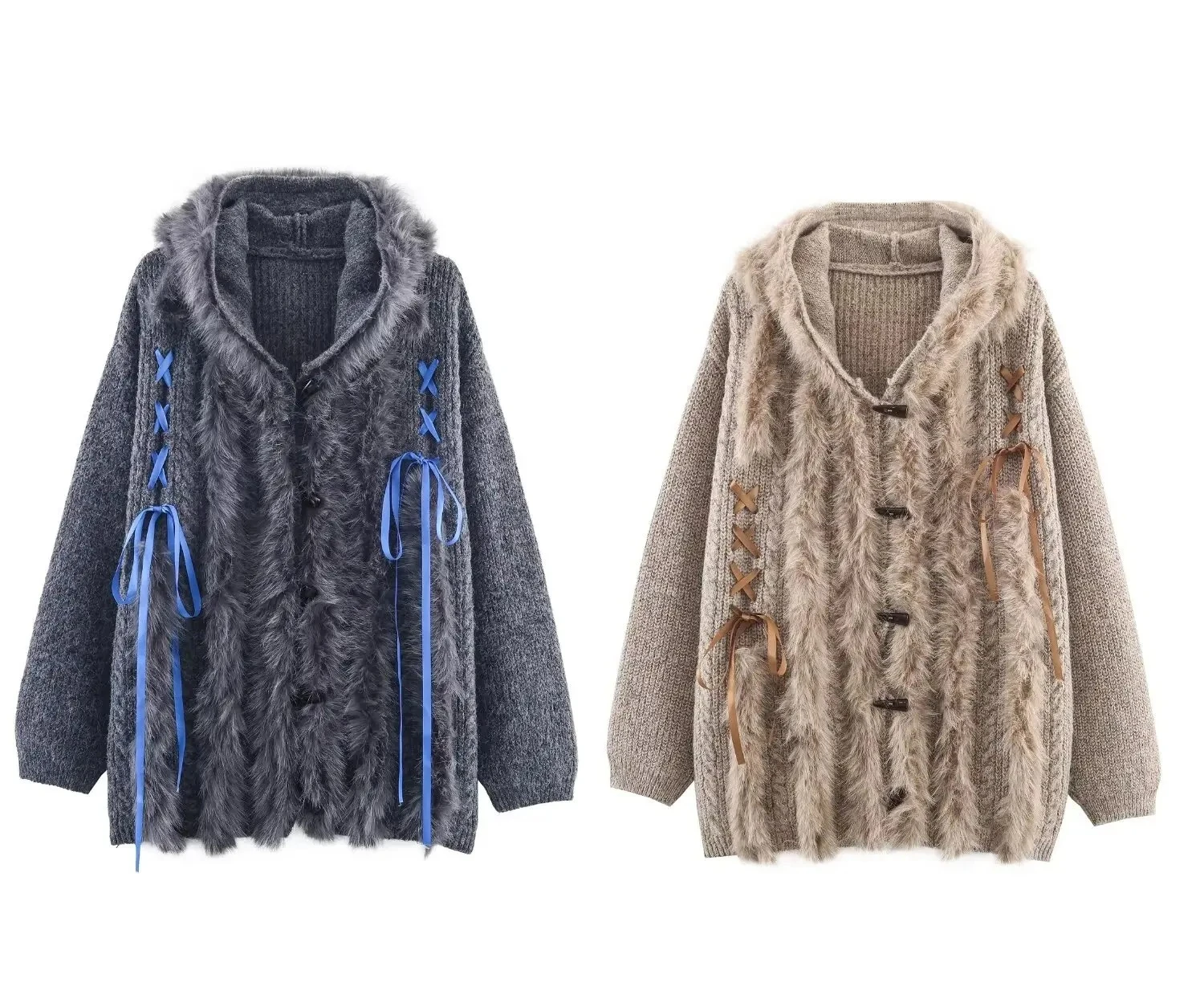 

Jacket Autumn/winter Fashionable Unique Tie-hoodie Toggle-button Knitted Coat Casual Fashion Outwear