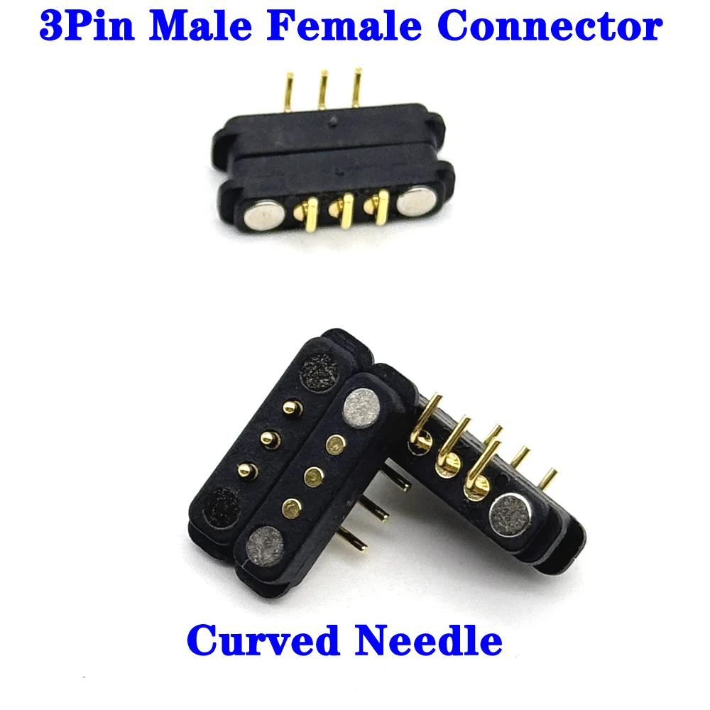 

3Pin Waterproof Magnetic Pogo Pin Connector Spring Loaded Male Female Curved Needle DC Signal Transmission Charging