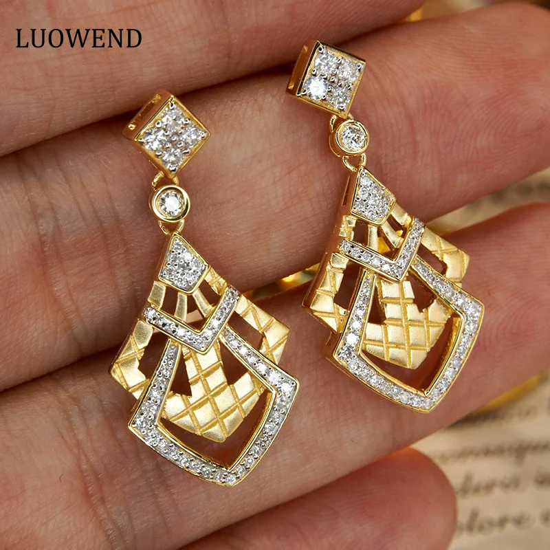 

LUOWEND серьги из белого + желтого золота 18 карат, модный геометрический дизайн, серьги-капли из настоящего натурального бриллианта 0,50 карата, женские вечерние украшения