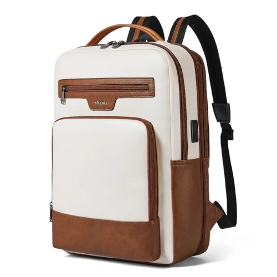 Mochila de cuero para computadora portátil para mujeres y hombres, mochila de viaje de 28 L, bolsa para computadora portátil de 16 pulgadas, mochila informal expandible