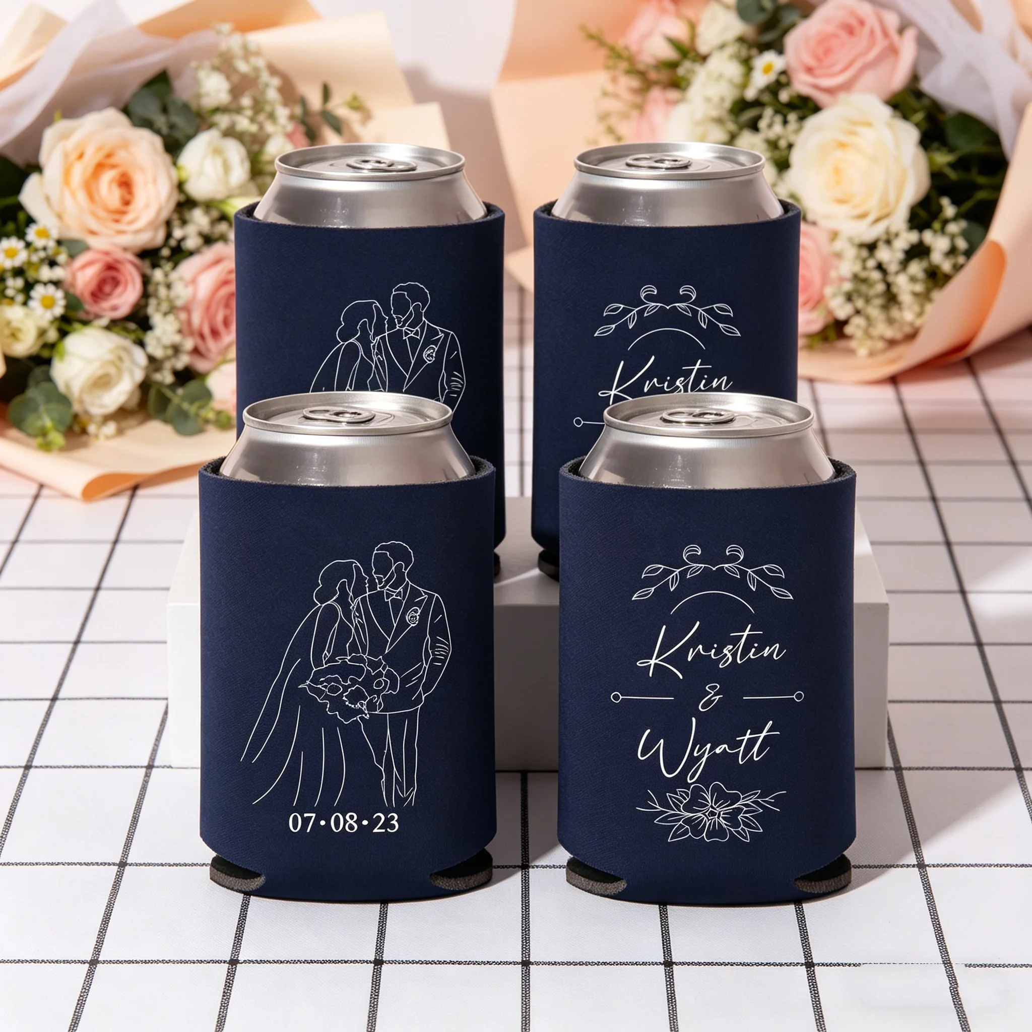 

Персонализированный держатель для банок с именами и датой, свадебный сувенир для гостей, подарок на девичник, с индивидуальным линейным рисунком для пары