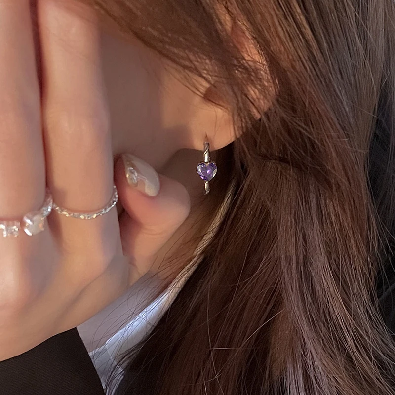 MEWANRY Prevent Allergy Purple Zircon Earrings for Women Vintage Exquisite Shiny Creative Temperament Chic Party Jewelry Gifts