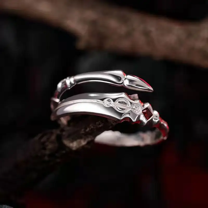 Anime Gae Bolg ge i bo ru ga Impression Opening Rings for Men Women Trendy Red Zirconia Inlaid Adjustable Ring Cos Party Jewelry