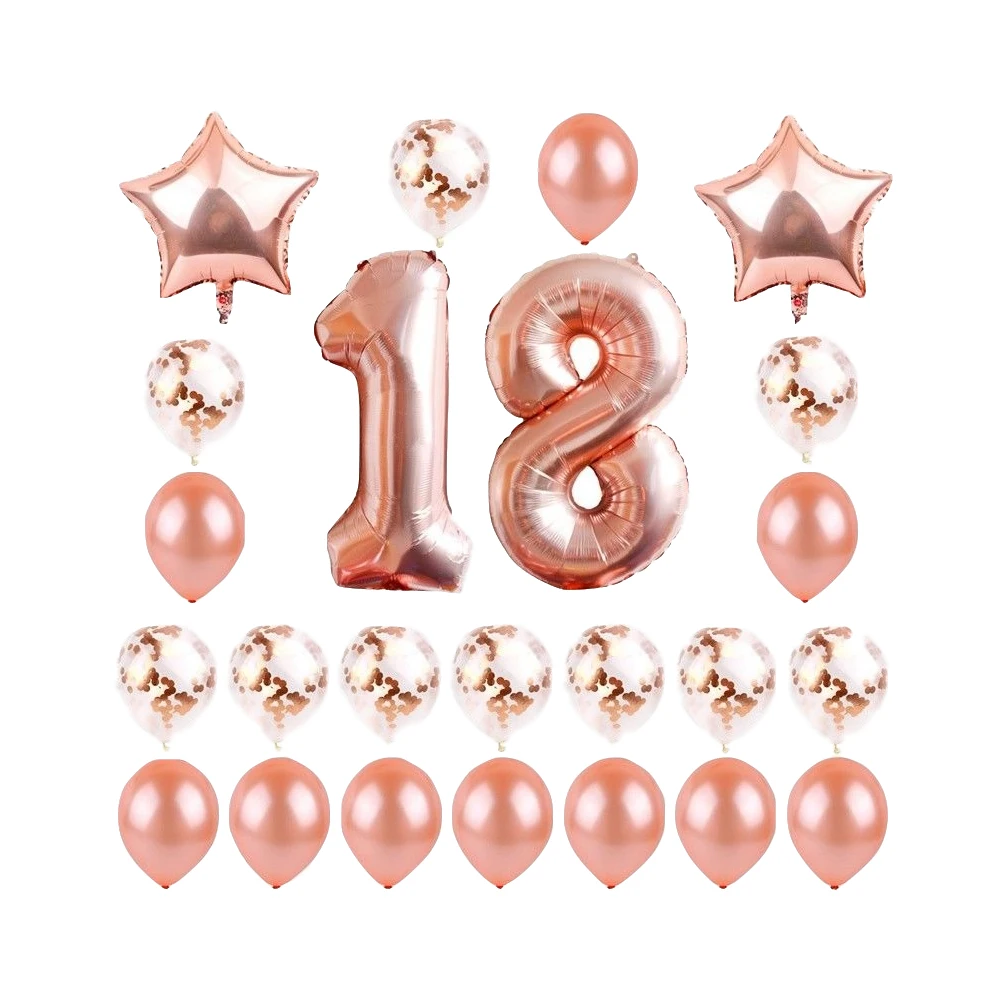 

24Pcs Number Balloon Set 18 Years Birthday Party Decorative Natural Latex Aluminum Film Sequin Balloons Birthday Supplies