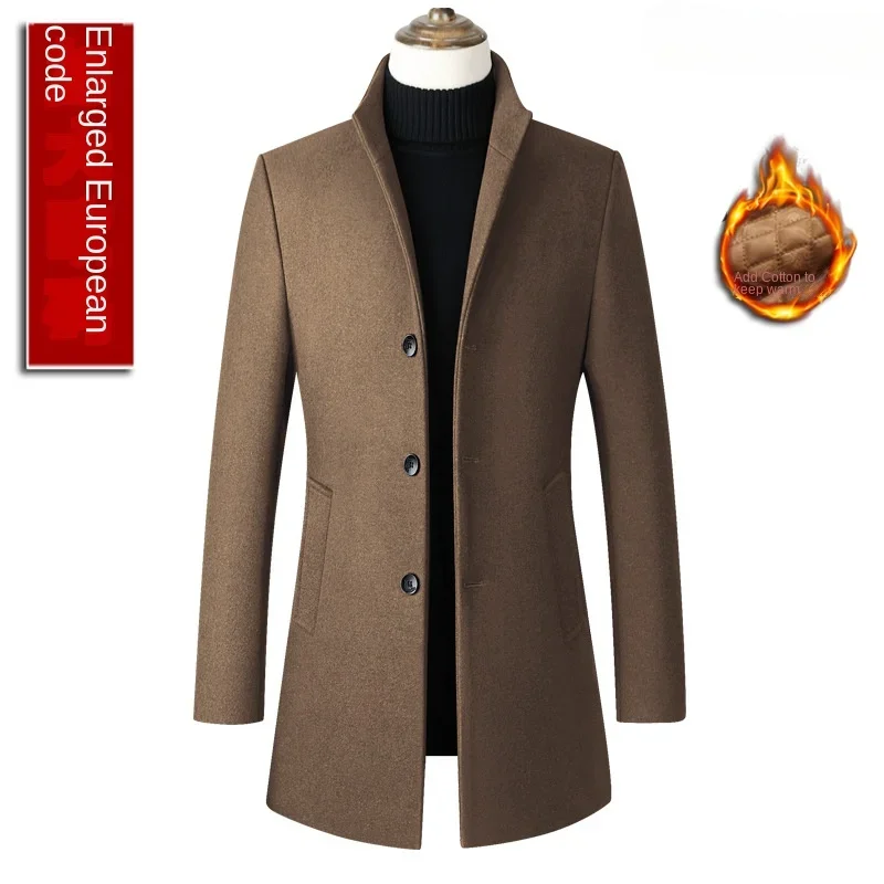 

2023 European Medium length single breasted standing collar wool men's coat windbreaker large clothing