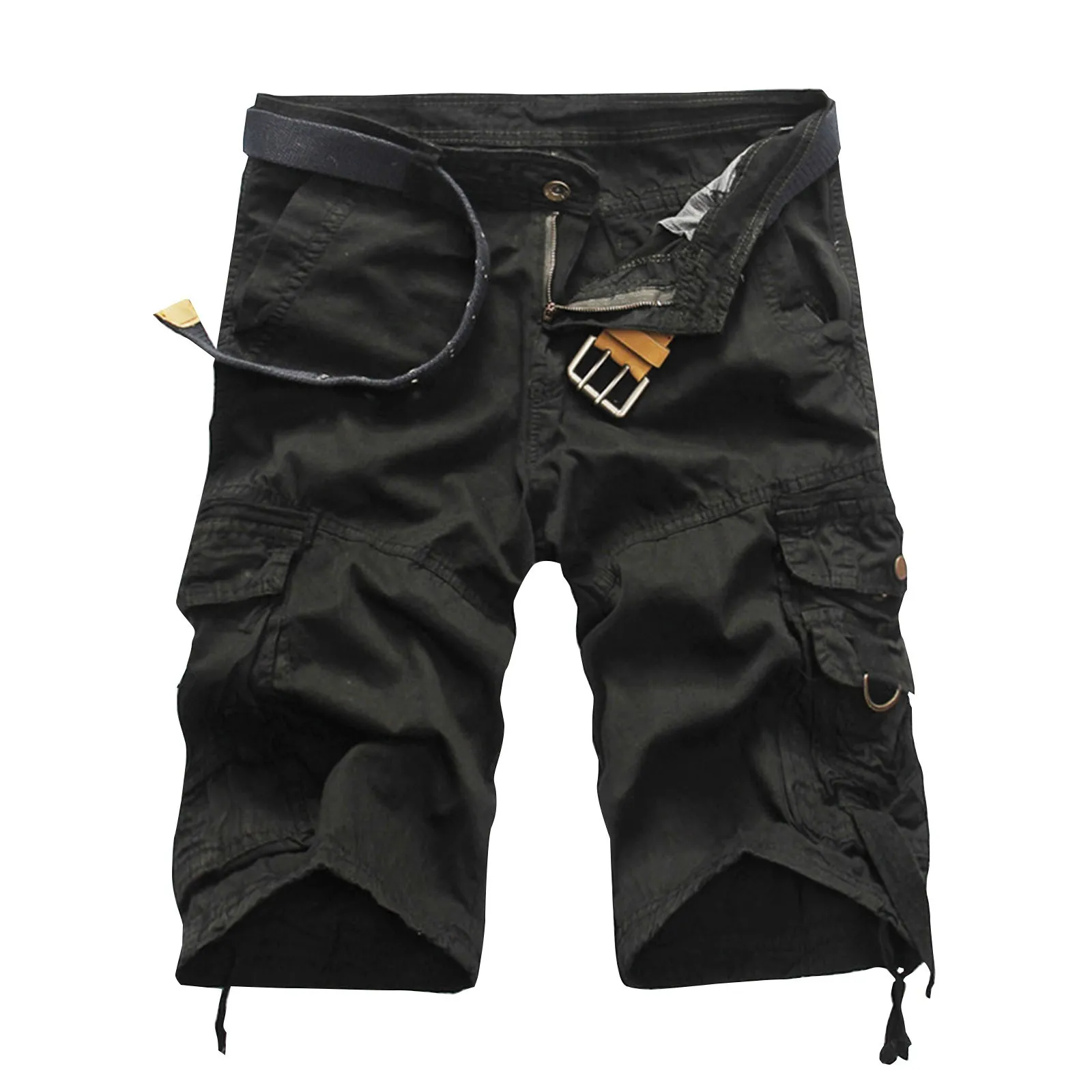 Men'S Summer Cargo Shorts Men'S Multi-Pocket Shorts Solid Color Casual Fashion Cargo Shorts (Without Belt) Ropa Hombre