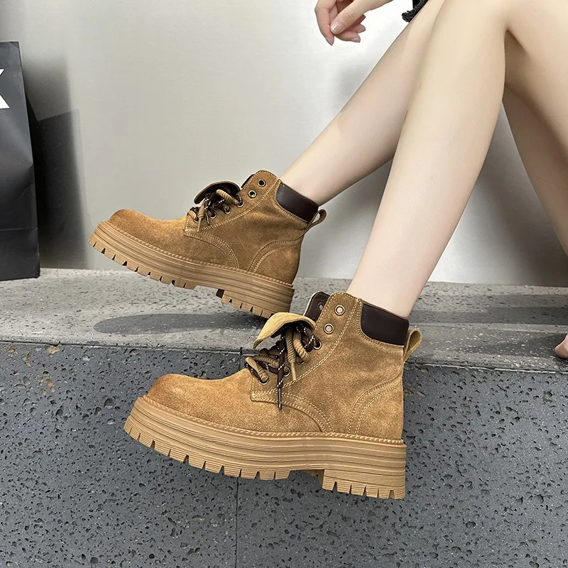 Shoes for Womens Fashion Retro Tooling Shoes Casual Comfort High-top Women's Boots Lapel Short Rhubarb Boots Zapatillas De Mujer