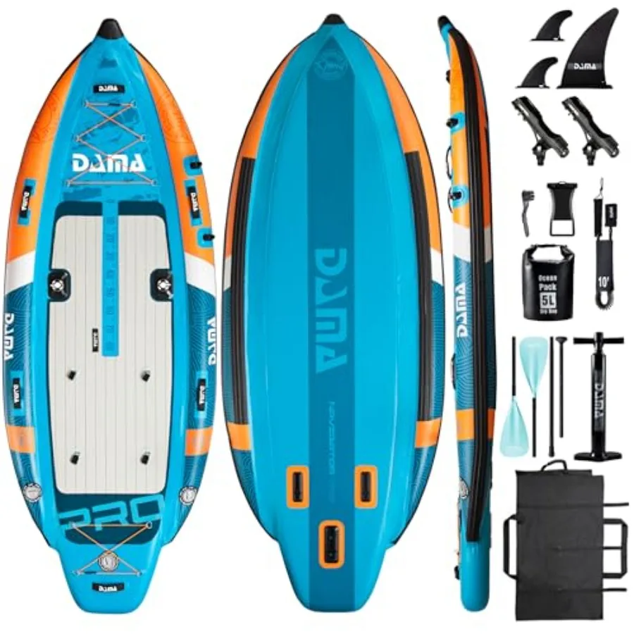 Fishing paddle board for adults triple chamber inflatable SUP 10'8×47 extra wide blue includes 3 removable fins 2 fishing rod h