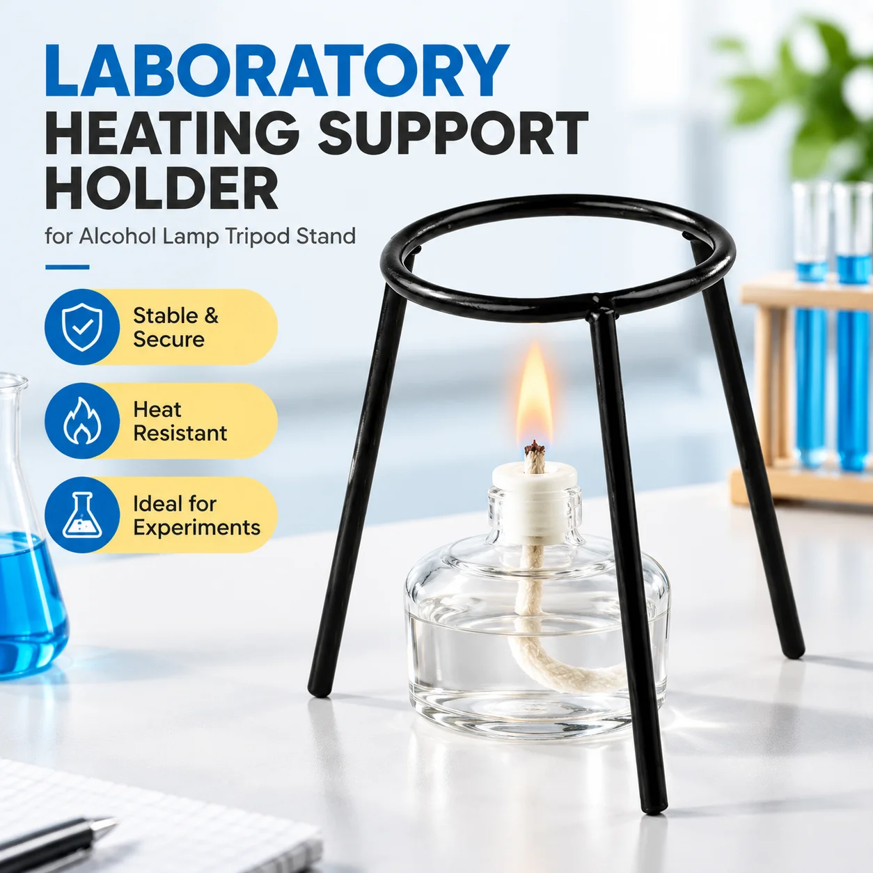 Laboratory Heating Support Holder for Alcohol Lamp Tripod Stand, Experiment Accessory and School Science Teaching Instrument