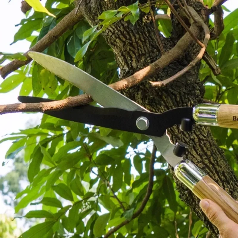Professional Pruning Scissors Wooden Handle Hand Tools Portable High Carbon Steel Pruning Scissors Garden Hedges Fruit Trees