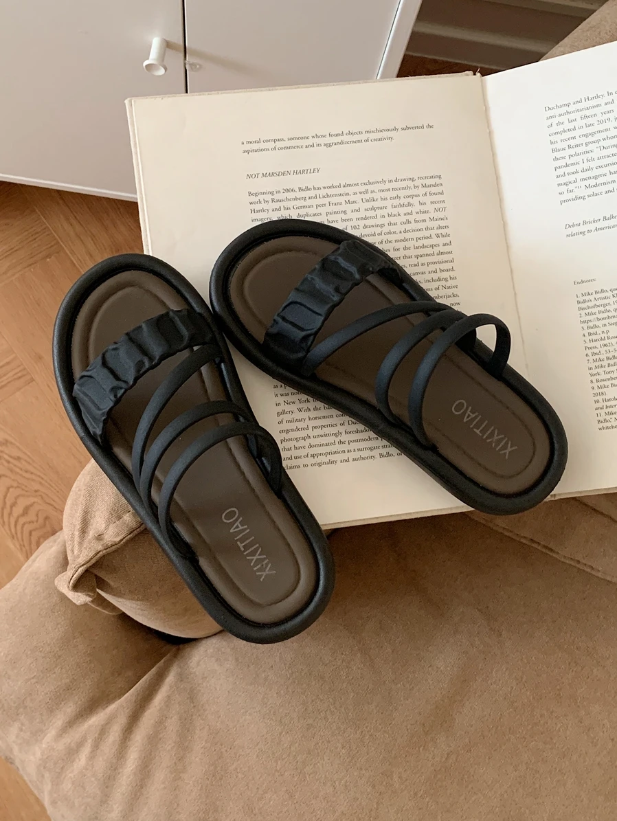 

Корейские летние женские уличные сандалии-шлепанцы с двумя способами ношения, нескользящие, универсальные, высококачественные, с цветными блоками, на тонких ремешках