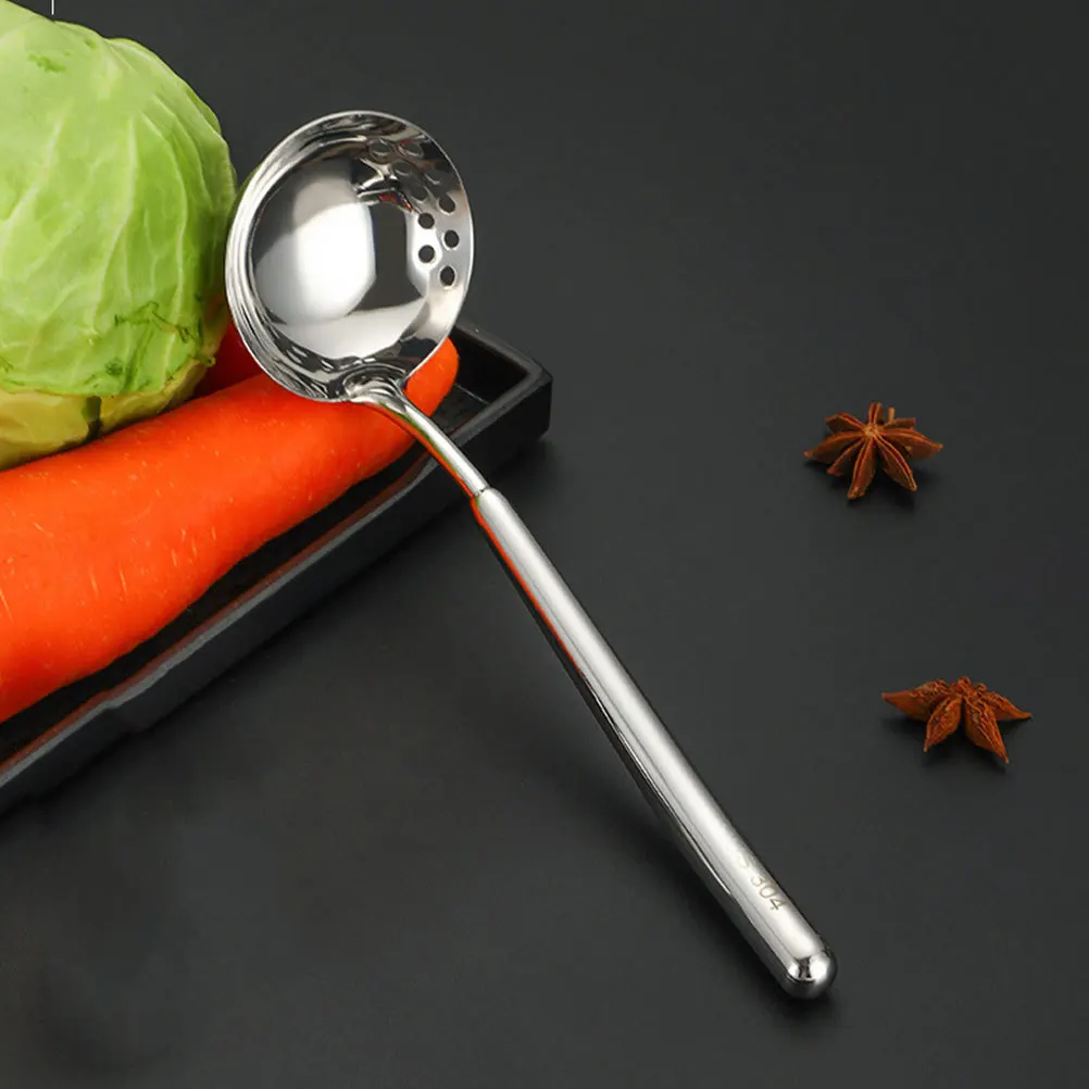 

2 in 1 Stainless Steel Soup Ladle and Skimmer Spoon Long Handle Strainer for Hot Pot Pasta Drainage Multifunctional Kitchen