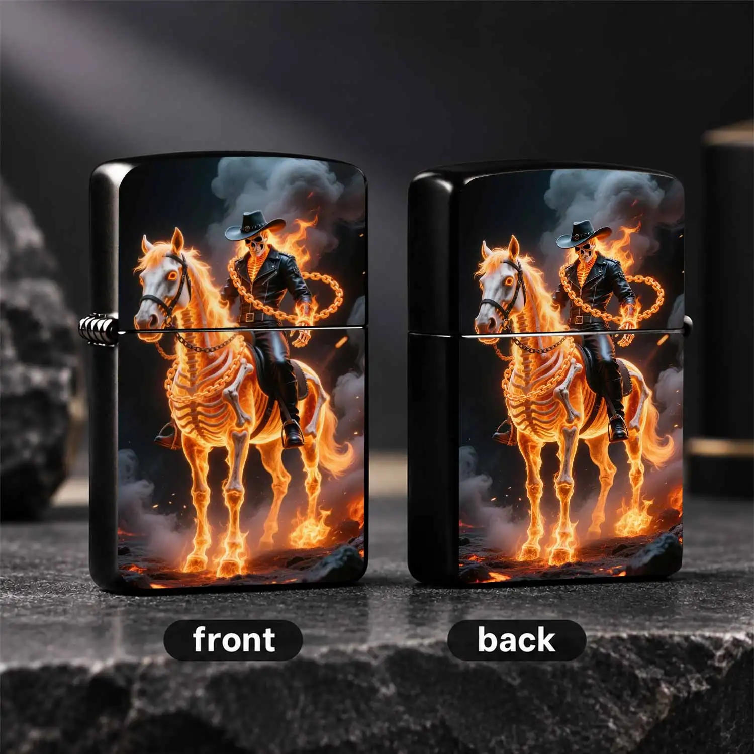 Cool Rider Cowboy Themed Lighter, Stylish Fiery Skeleton Knight Riding Flaming Bone Horse Design, Portable Versatile Ignition Accessory For Daily Use, Outdoor Indoor Multi-Scene Practical Gift, Trendy Collectible Decor With Stunning Flame V