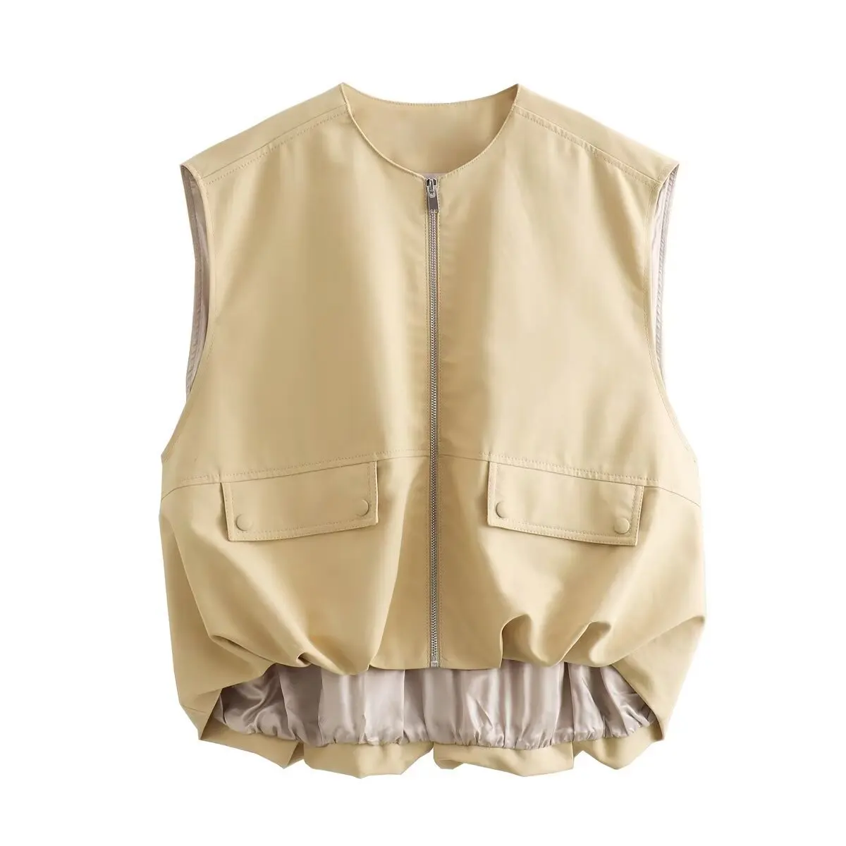 

TAOP&ZA women's spring and summer new products fashionable round neck zipper casual pleated hem vest vest jacket versatile