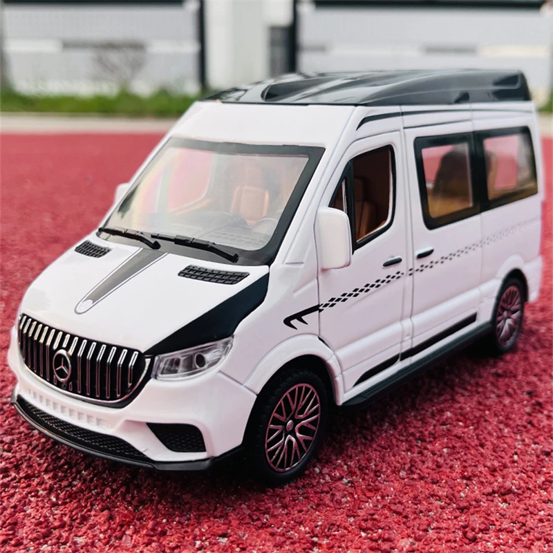 Sprinter MPV Alloy Car Model, Diecast Metal Toy, Ônibus, Veículos Automotivos, Som e Luz, High Simulation Collection, Kids Gifts, 1:24