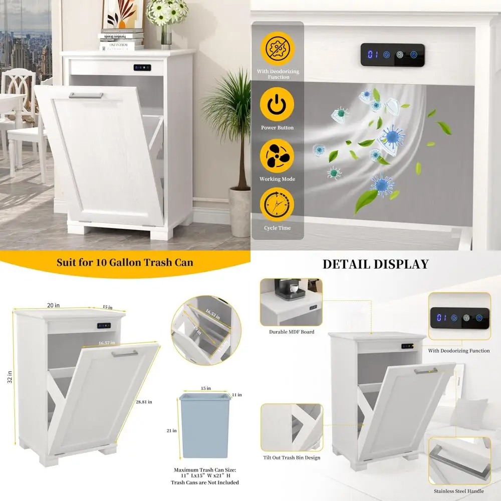 

10 Gallon Wooden Tilt-Out Trash Can Cabinet with Deodorizing Feature for Home Kitchen Use