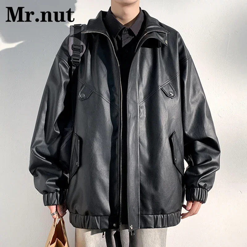 Mr.nut Men\'s Autumn Winter Soft Leather Motorcycle Clothing Windbreak Bomber Jacket Camping Waterproof Biker Jackets Man Coat