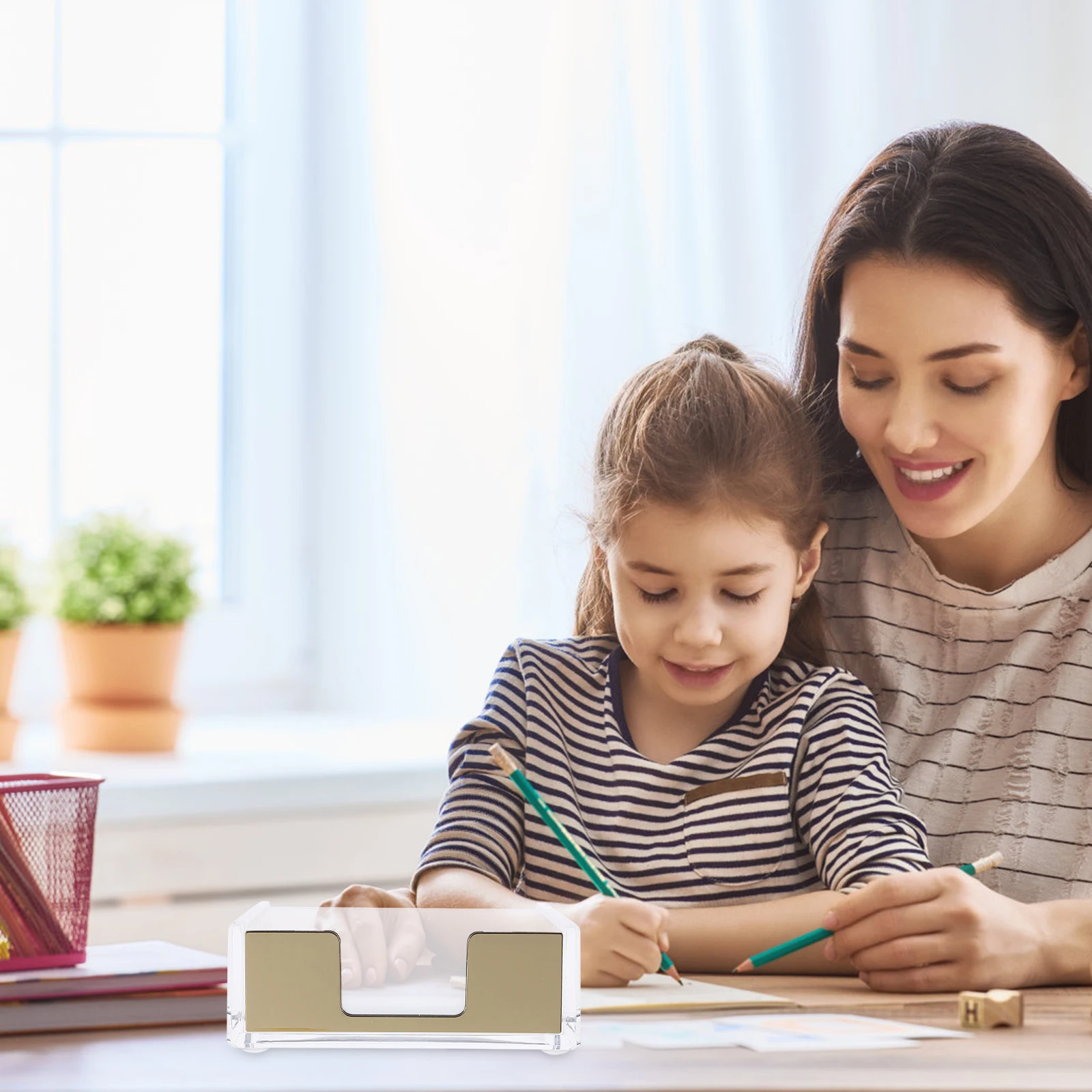 

Transparent Acrylic Storage Box Memo Case Office Supplies Large Pad Dispenser Desktop ganizer Rose Gold Color