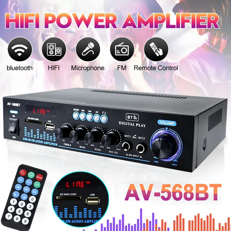 100V-240V 12V Audio Amplifier 60Wx2 Channel 2.0 Digital for Home Car Powerful Bluetooth HIFI Stereo Subwoof AMP Support USB FM