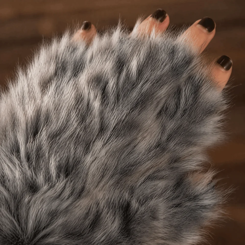 Plush Material Werewolf Paw Mitten Fluffy Texture Hairy Halloween Costume Gloves Gray Color Lolita Cosplay Wolf Claws