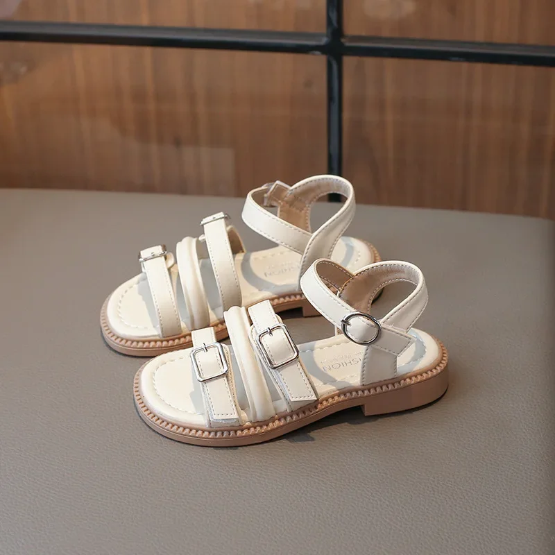 

New Children's Sandals Summer Girls School Open-toe Sandals Fashion Solid Color Kids Causal Korean Style Beach Sandals Versatile