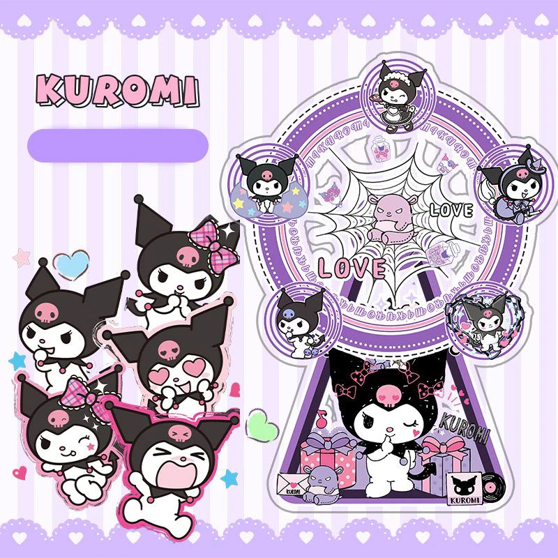 Sanrio Anime Peripherals Kawaii Hello Kitty Kuromi My Melody Acrylic Slide Stand Cinnamoroll Ferris Wheel Stand Ornament Card