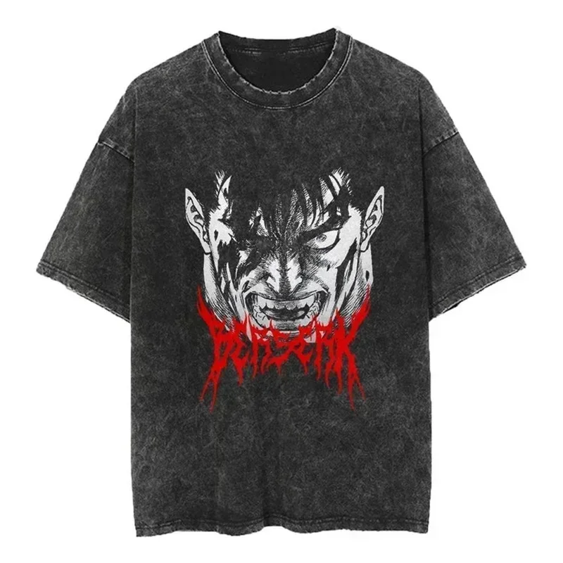 Streetwear Men Tshirt Japanese Anime Graphic Vintage Washed Black T Shirt Men Cotton Short Sleeve T-Shirt Loose Tops Tees Naruto