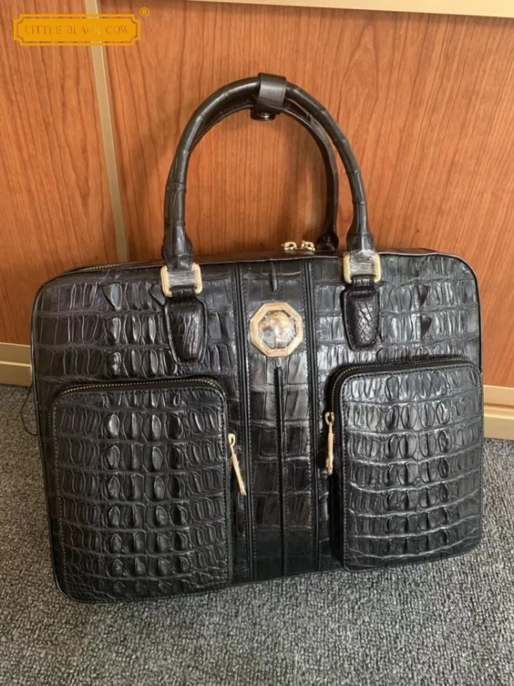 

Luxury High Quality Crocodile Skin Genuine Leather Handbag Office Men Business Casual Tote Vintage Single Shoulder Crossbody Bag