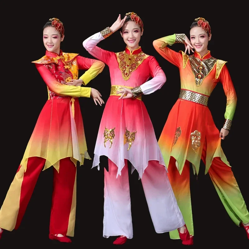 

Classical Hanfu Yangko Dance Clothing Chinese Elegant Fan Dance Traditional Hanfu Oriental Dress Fairy Folk Dress Stage Wear