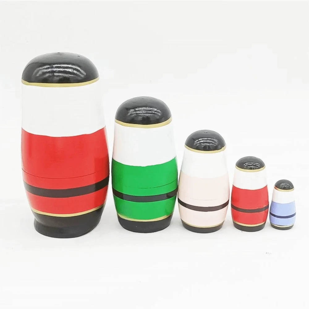 5PCS Handmade Wooden Nutcracker Nesting Dolls Painted Finish Decorative Figures Wooden Nutcracker Figures Stacking Design