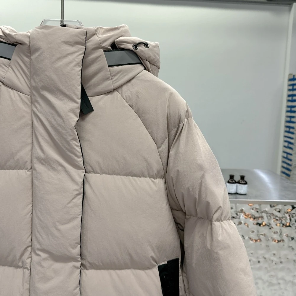 الرجال الفاخرة الشتاء مقنعين الأبيض بطة أسفل معاطف 2025 العلامة التجارية في الهواء الطلق فضفاض الخبز الستر الذكور بلون مصمم ملابس خارجية #2