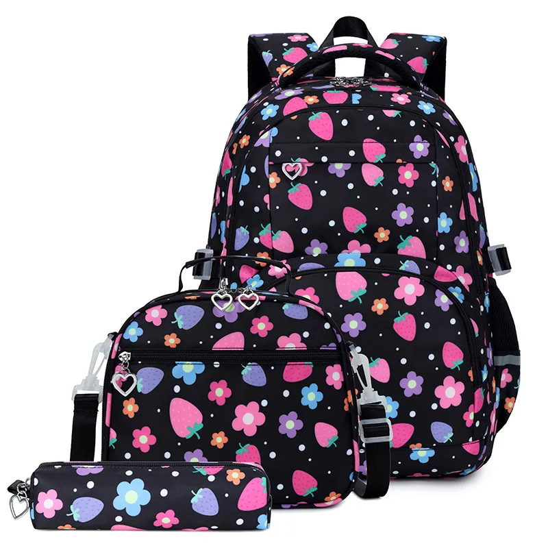 New schoolbag female student large-capacity waterproof children's lightweight backpack three-piece bag