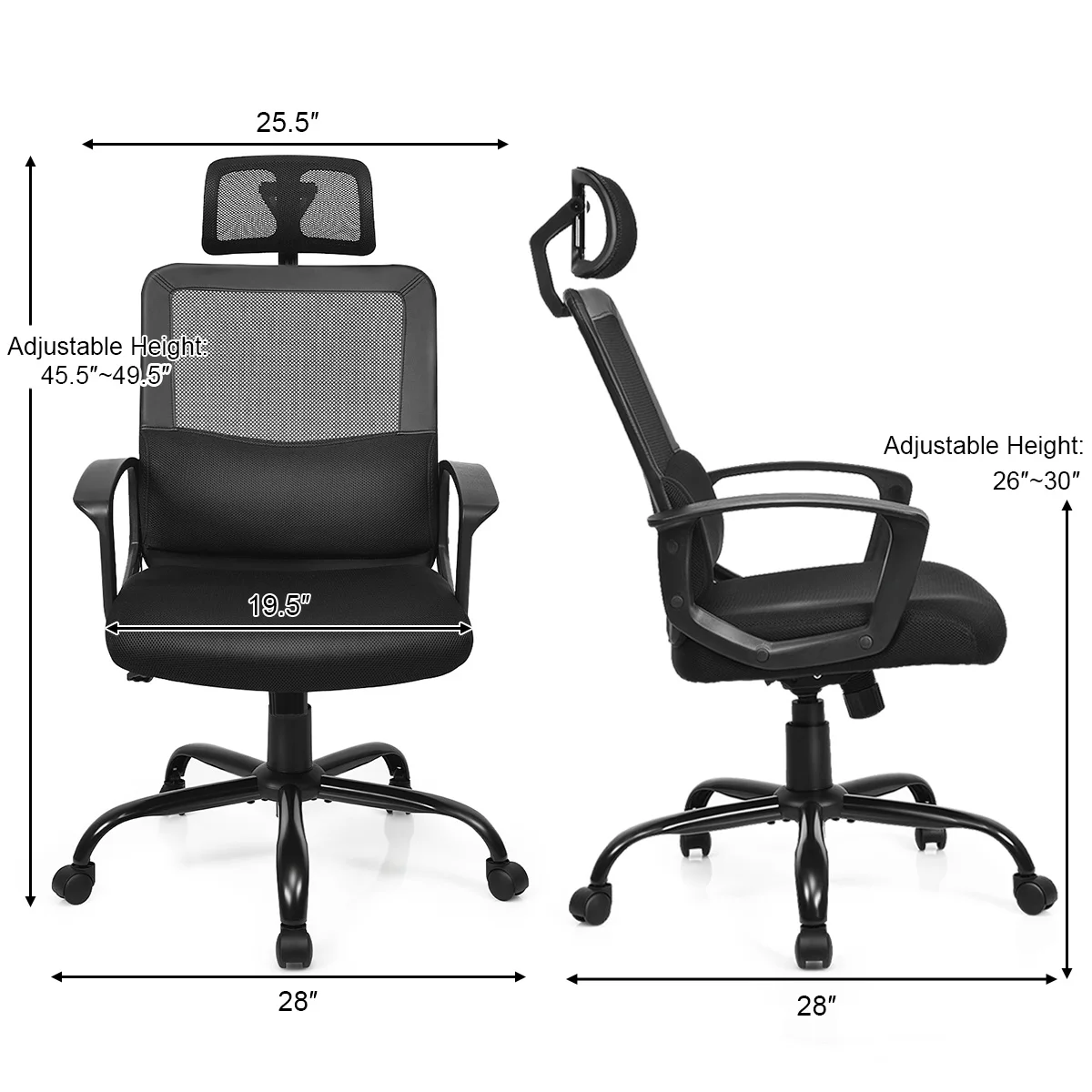 Costway Mesh Office Chair High Back Ergonomic Swivel Chair w/ Lumbar Support & Headrest