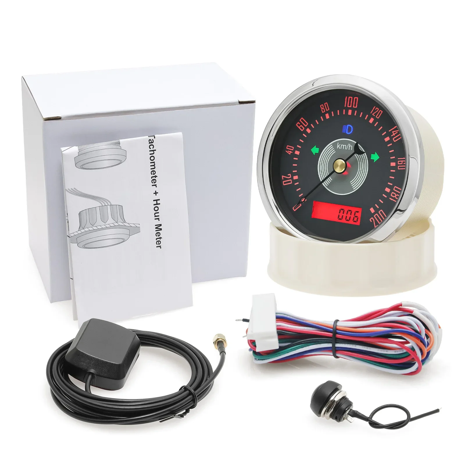 Retro sus316 85mm gps velocímetro medidor com antena feixe de luz de volta 0-160kmh, 0-200kmh medidor de velocidade para carro barco iate personalizado