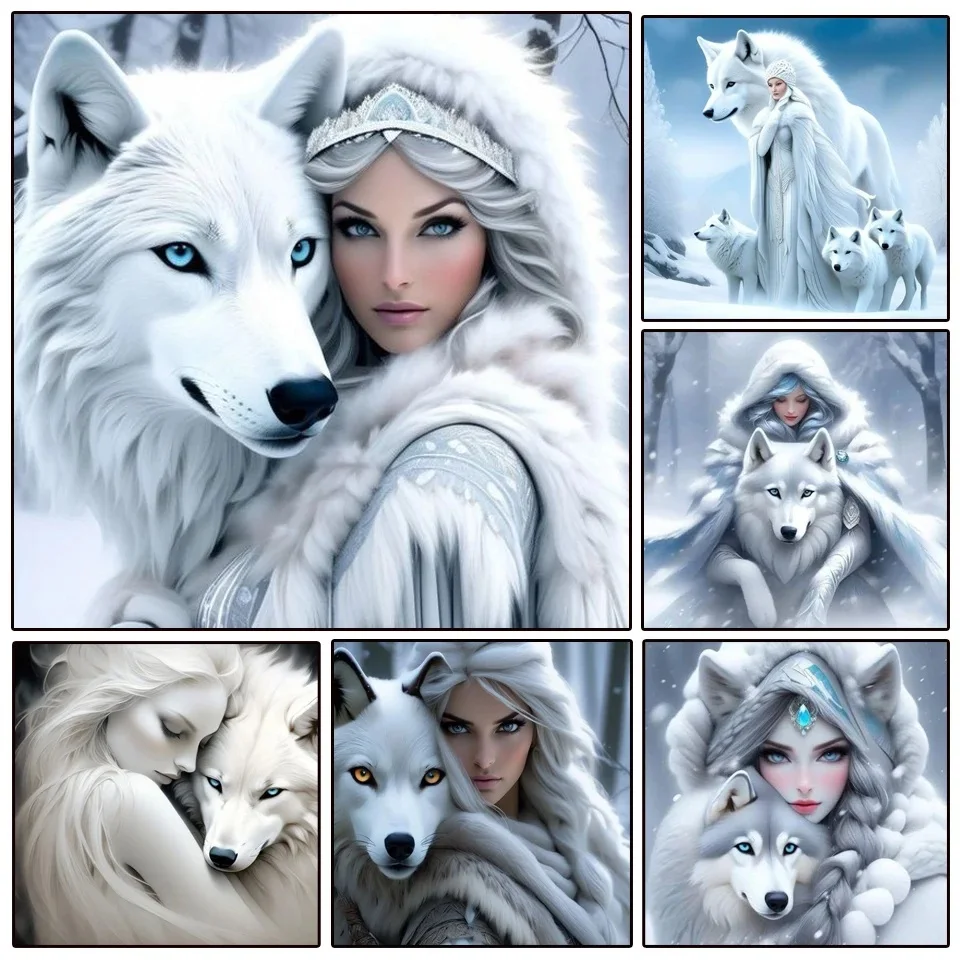 5D DIY Diamond Painting Cross Stitch Snow Woman White Wolf Full Square Round Diamond Embroidery Mosaic Crafts Home Decoration