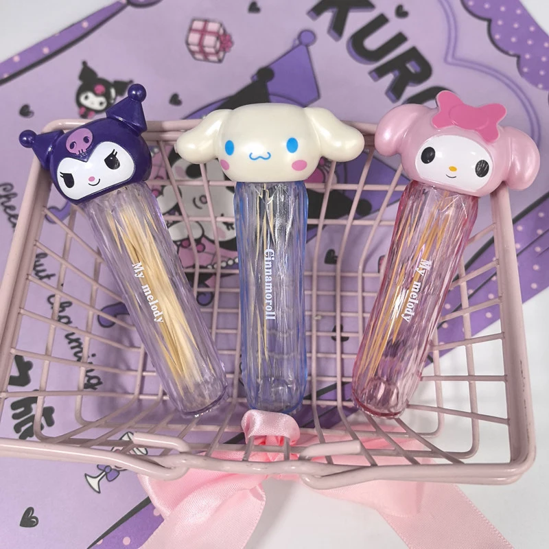 Cartoon Sanrio Toothpick Storage Box Cotton Swab Storage With Mirror Kulomi Meileti Dental Floss Box With Mirror