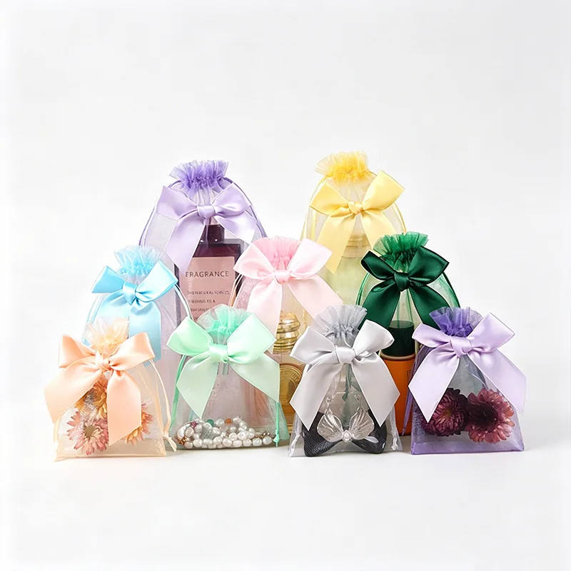 GiftsEden, 100PCS/Pack, 4Sizes, 11Colors, Sheer Bowknot Organza Pouch, Bowknot Gift Pouch, Organza Bowknot Pouch, Jewelry Pouch