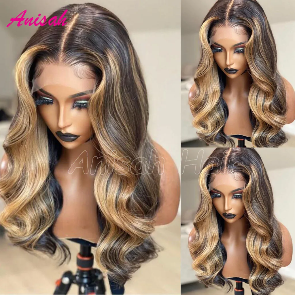 

Brazilian Virgin Hair Highlight Wig Human Hair Honey Blonde Lace Closure Wig 13x4 Lace Frontal Huamn Hair Wigs For Black Women