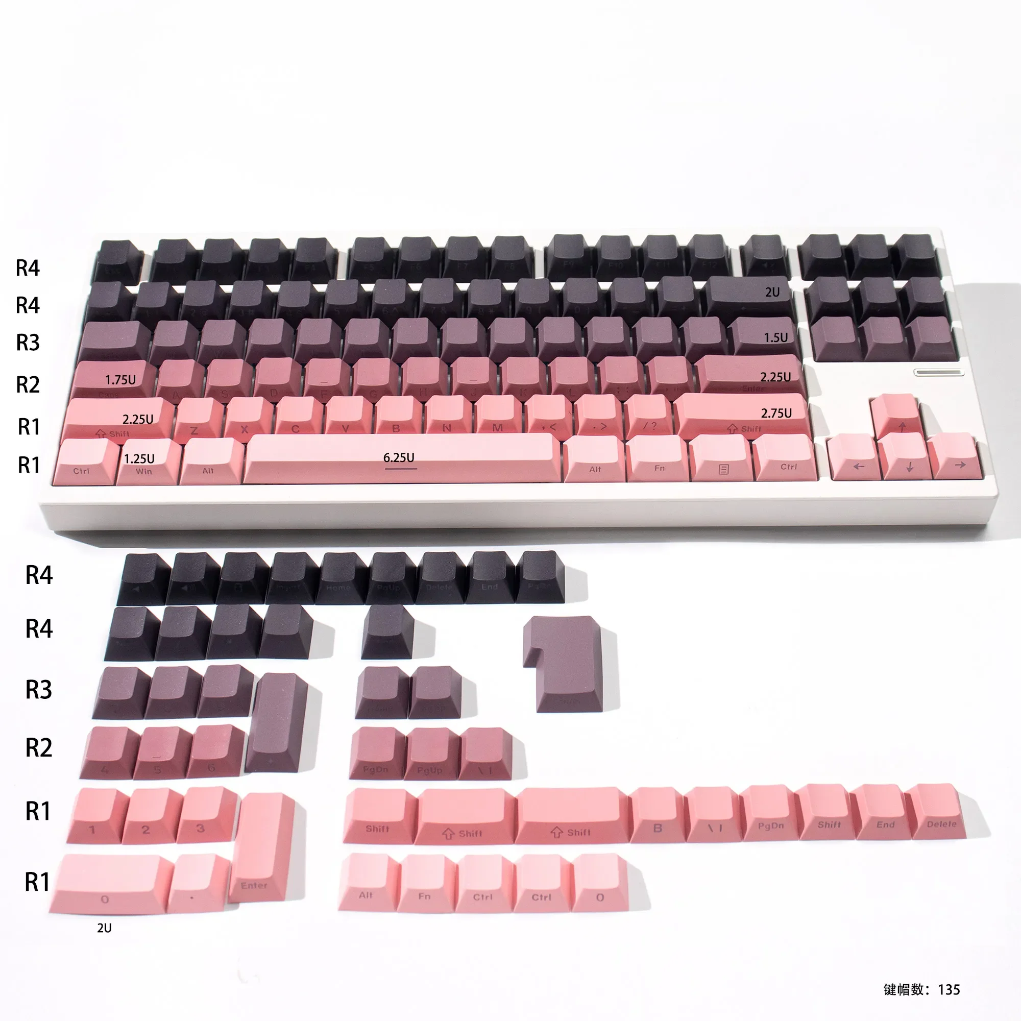 

135-клавишные колпачки для клавиш Blackberry для механической клавиатуры PBT Double Shot Cherry Profile с боковым принтом и градиентной подсветкой через GK61
