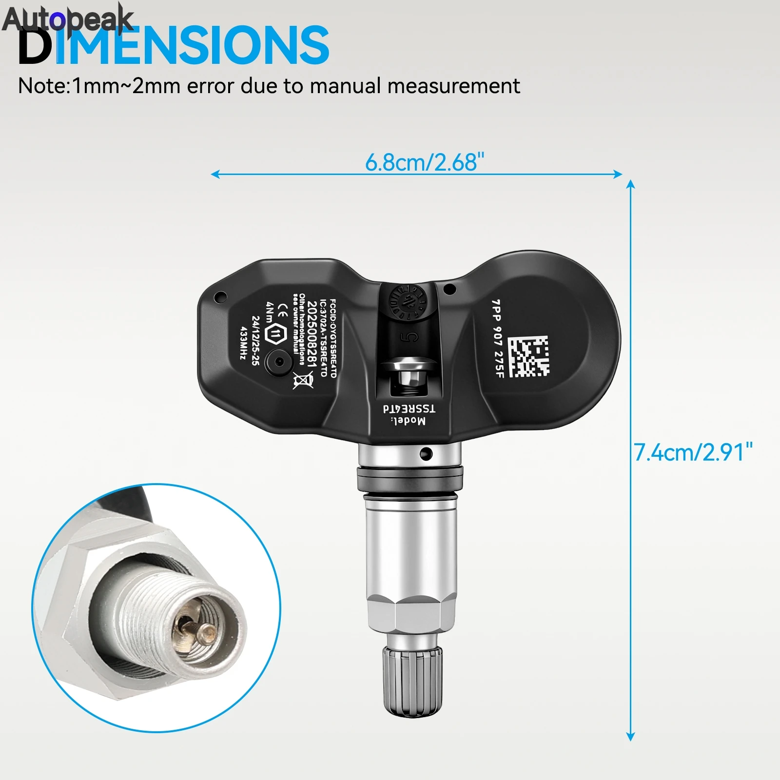 

4X TPMS Tire Pressure Sensor For Audi A4 A6 A8 Q7 S4 S6 S8 RS4 RS7 2004-2012 2013 2014 2015 206 2017 2018 7PP907275F 4F0907275