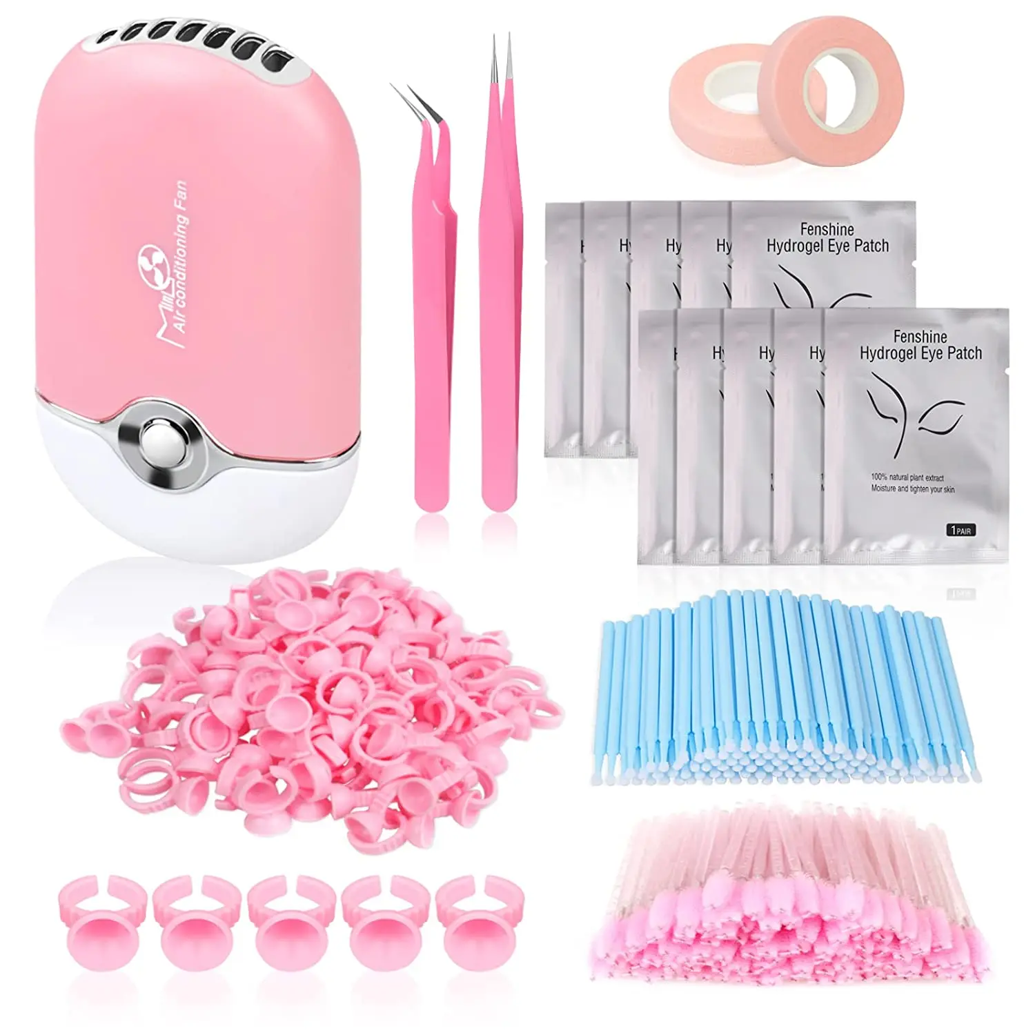 Kit d'extension de cils, ventilateur, sèche-cils, tampons pour les yeux, pinces, anneaux de colle, baguettes de Mascara, Micro pinceaux applicateurs