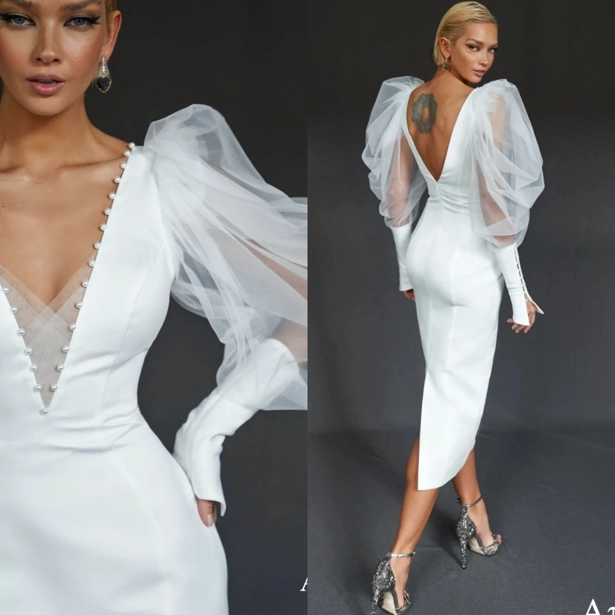 Abito da sposa di lusso con scollo a V alla moda semplice senza maniche in raso bianco personalizzato Abiti da sposa con temperamento per festa nuziale di alta qualità