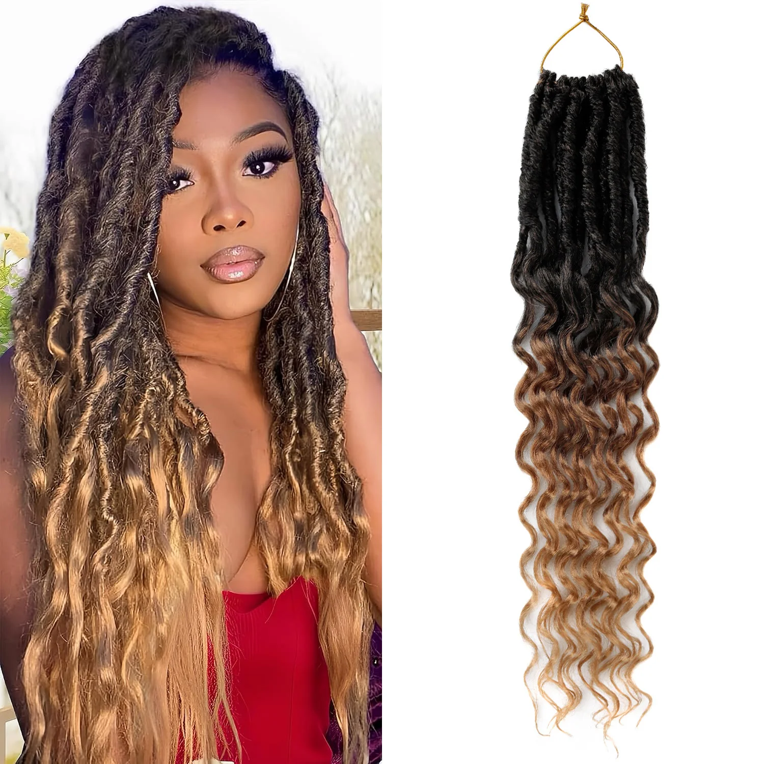 18 Inch Deep Faux Locs Crochet Hair Goddess Locs Crochet Hair for Women Synthetic Hair Extension Ombre Blonde Color Soft Locs